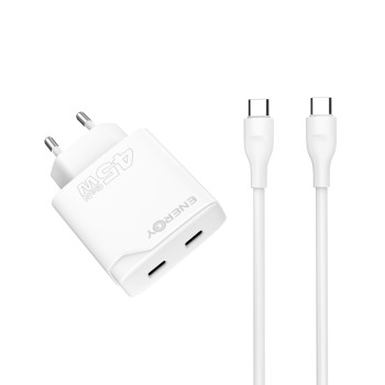 מטען בית ENERGY GaN PD45WC2 + כבל C to C 1.2M White